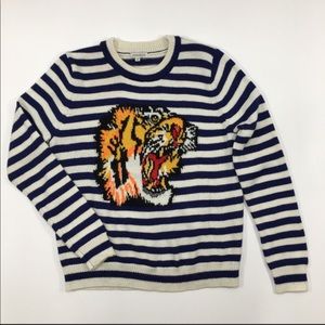 Jamison Navy and White Striped Sweater with Tiger Motif